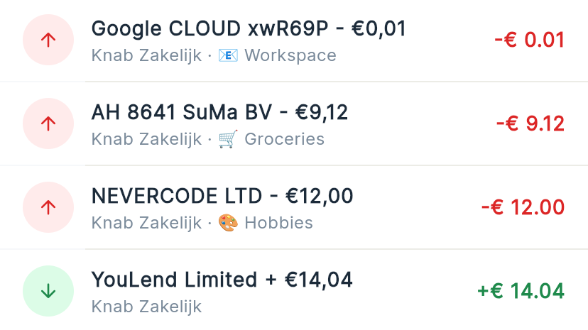 Transaction list screenshot